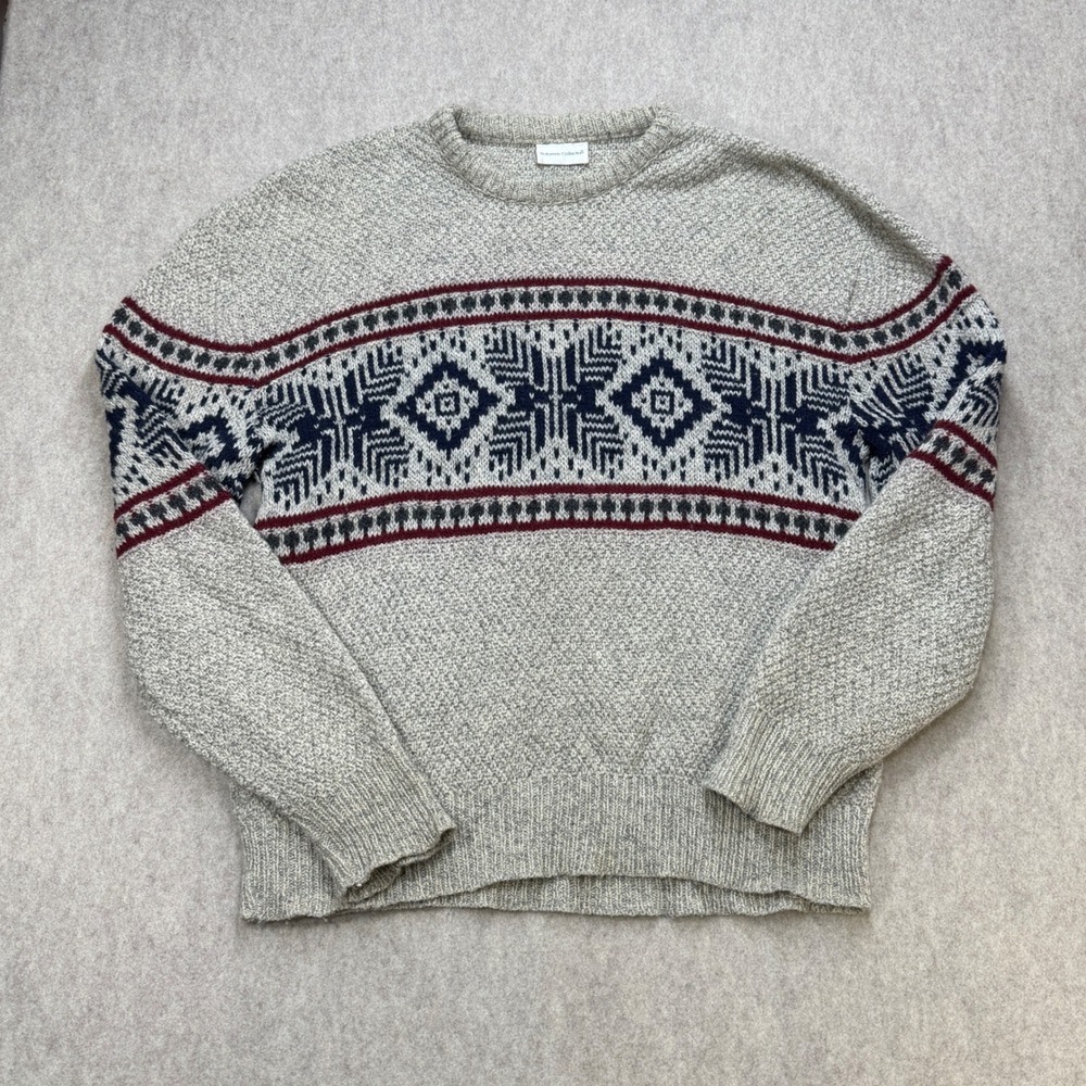 Vintage Sweater Men XXL Fair Isle Potomac Grandpacore Gray Nordic Cabincore